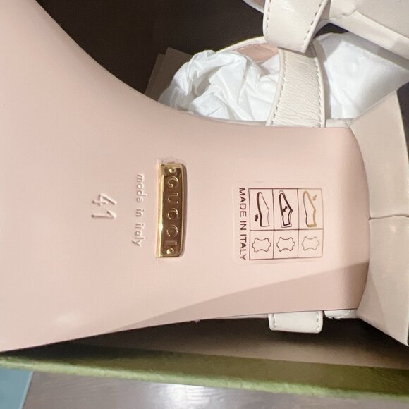 Gucci Marmont Double G Chuck Heel Thong T-Strap Sandal White Leather EU 41 US 11 - Picture 12 of 12